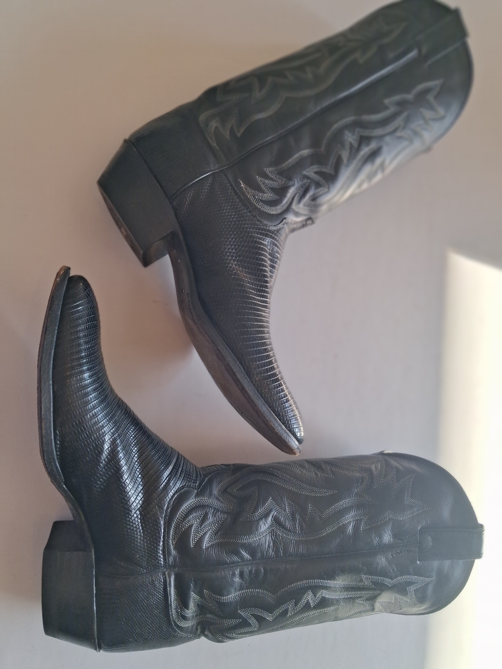 Justin Boots Black Western Cowboy Lizard Euc 10e